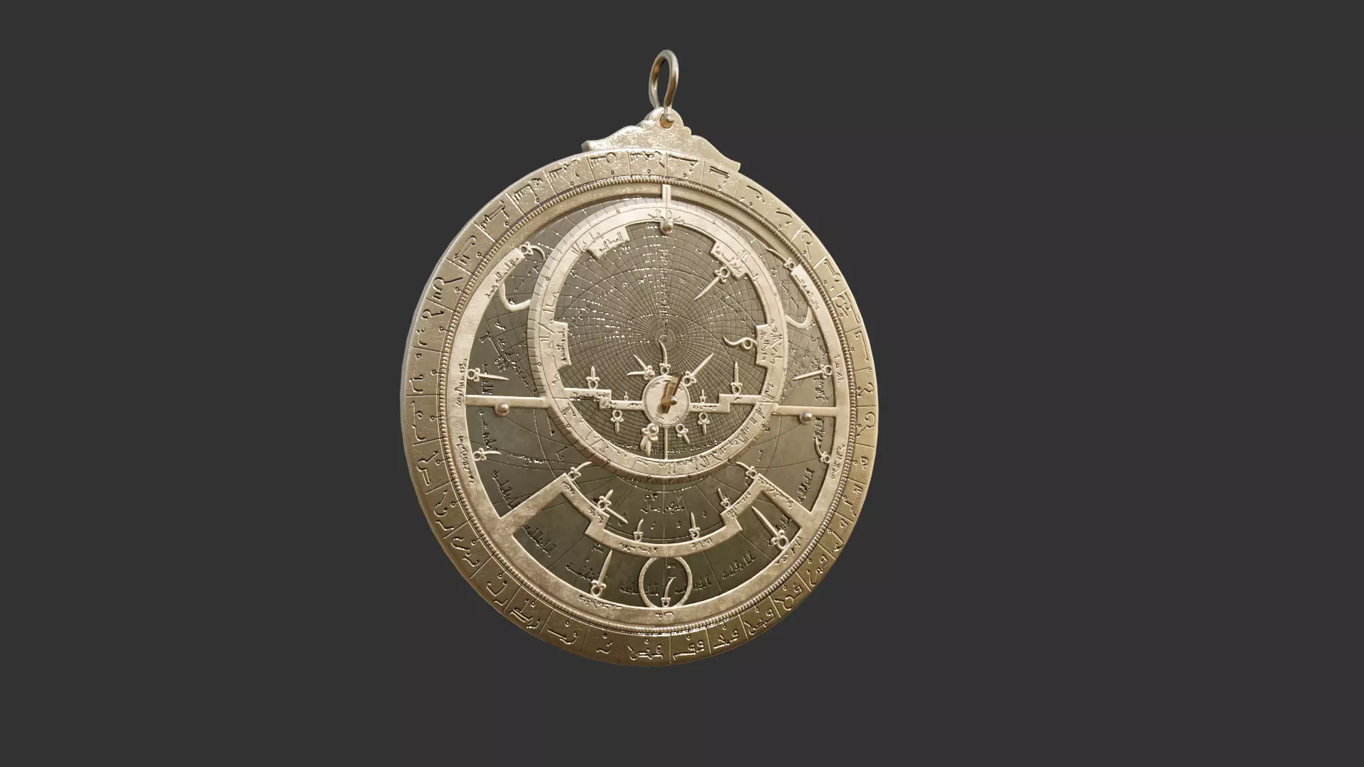 Astrolabe brass sundial Low-poly 3D model_0