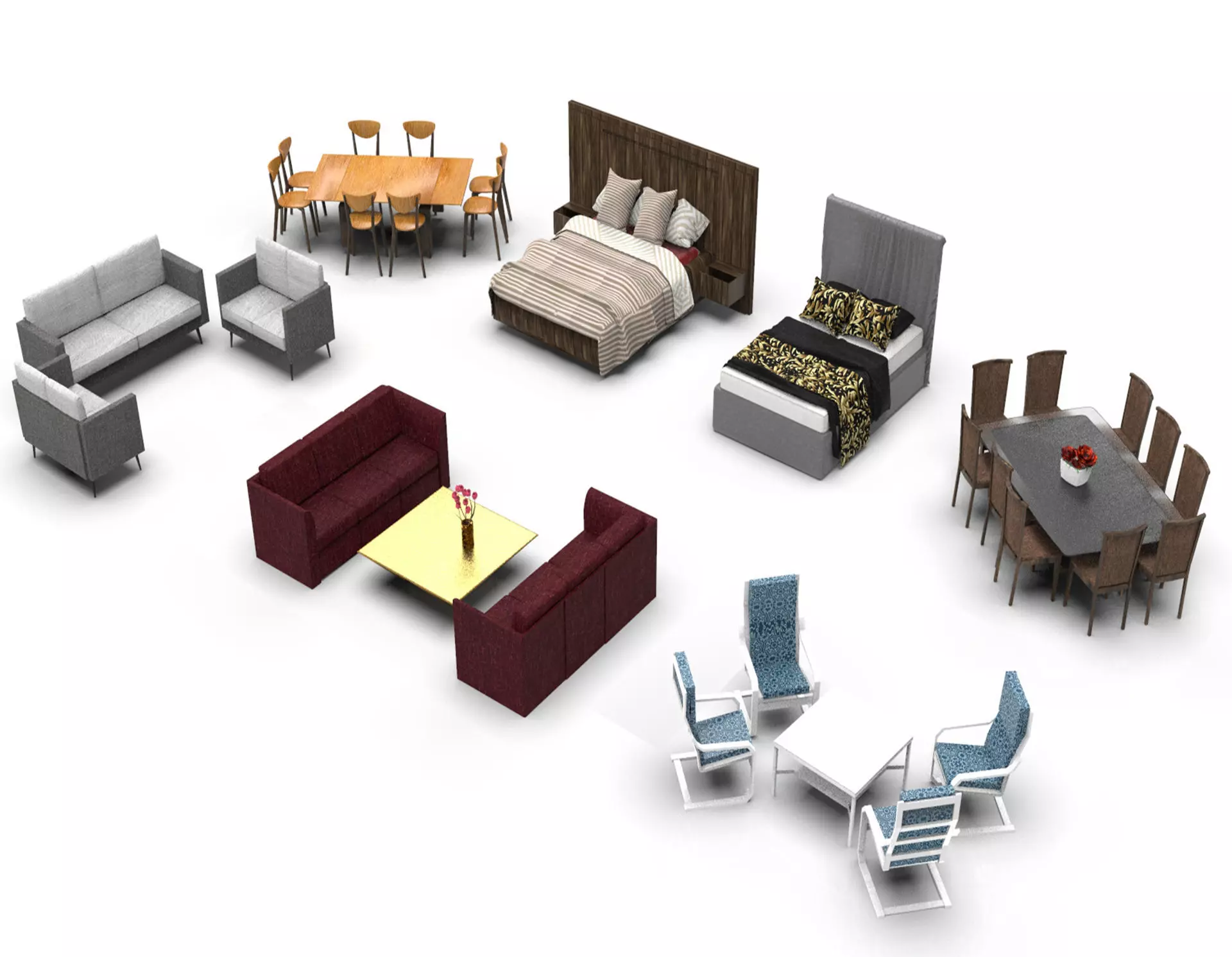 Furniture Collection sofa set with gold table 3D model