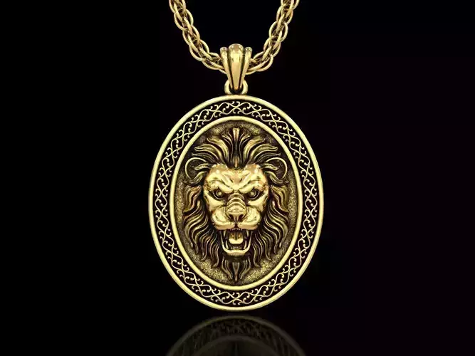 Angry Lion Head5 Medallion Pendant V4