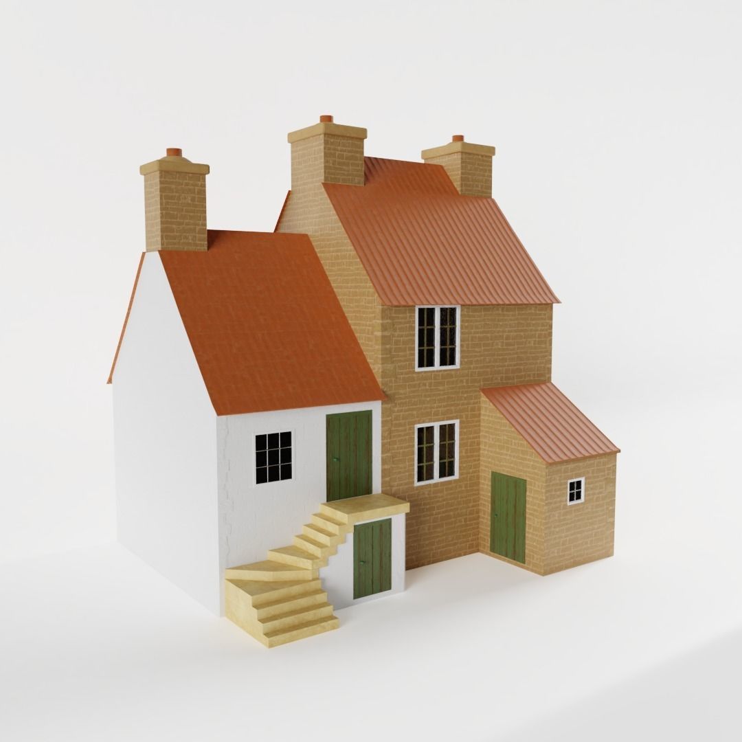 Small Stone Cottage Low-poly 3D model_1