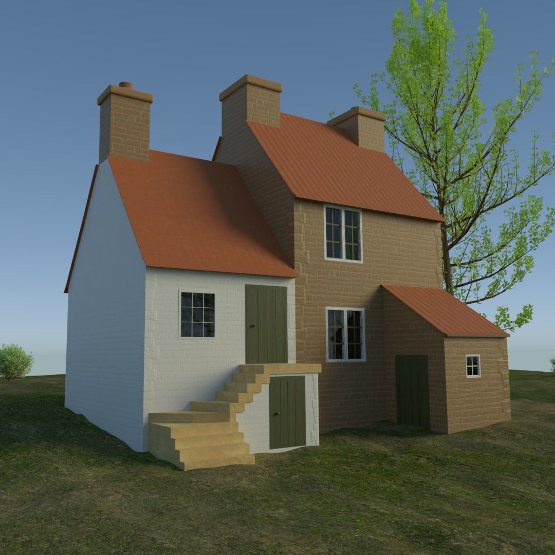 Small Stone Cottage Low-poly 3D model_6