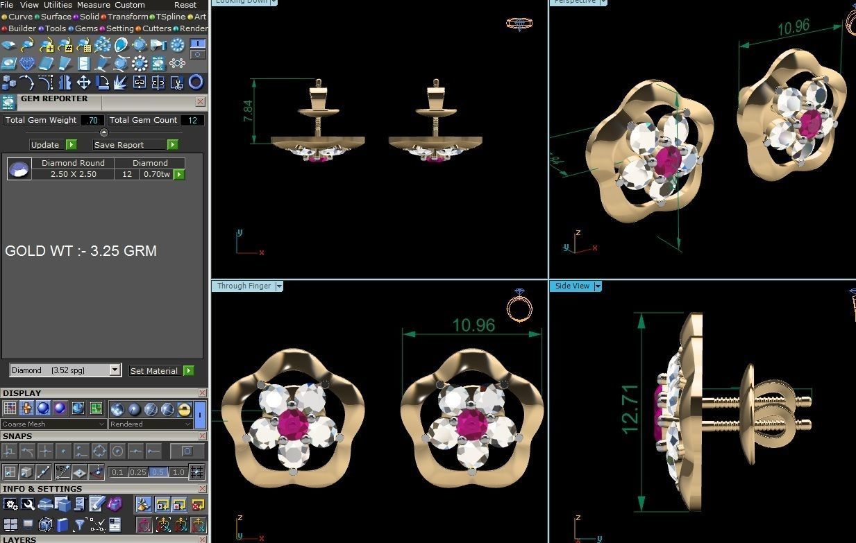 Women Earring 3dm STL OBJ FBX Render Details 3D print model_6