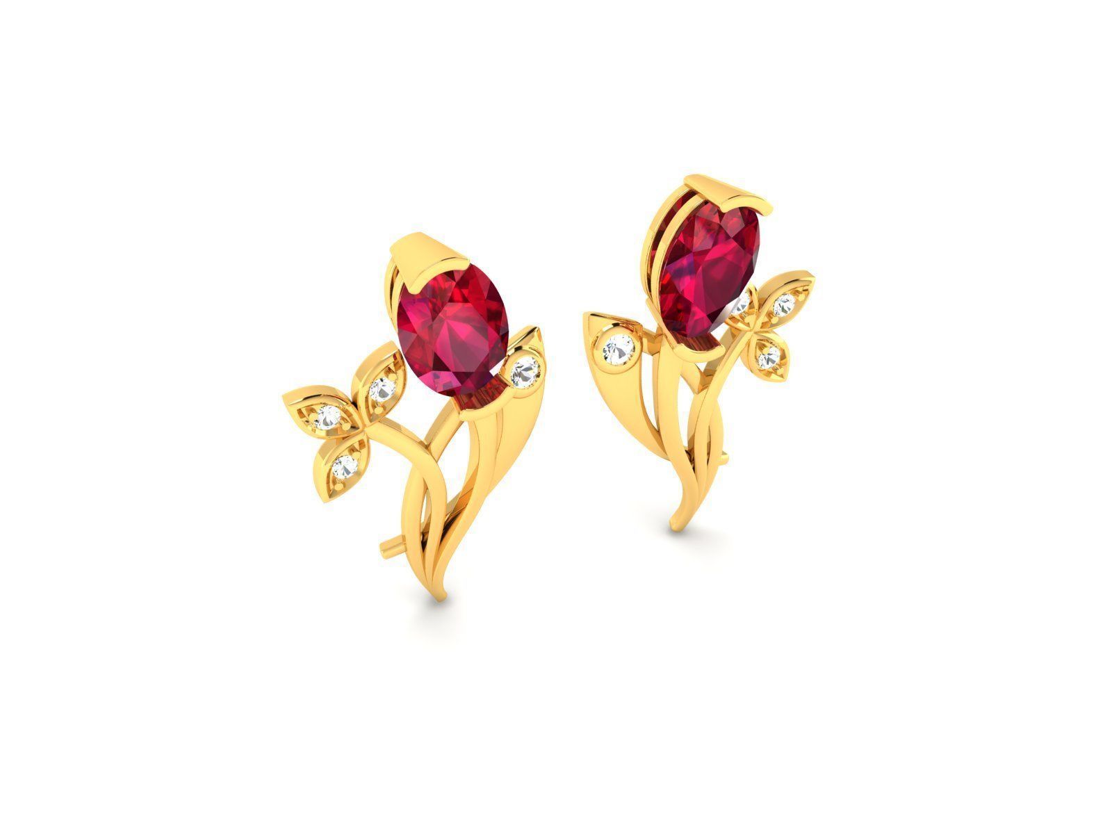 Women Oval Diamond Earring 3dm STL OBJ FBX Render Details 3D print model_1