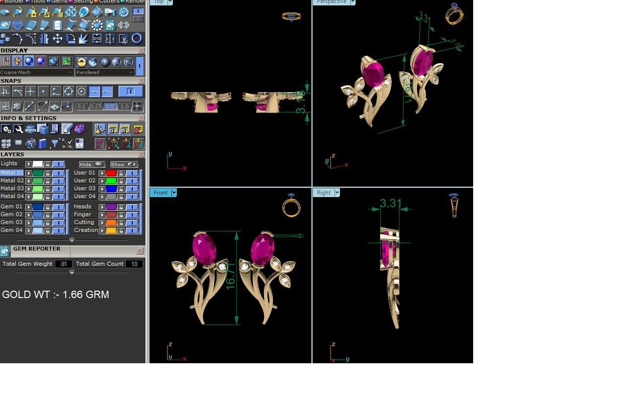 Women Oval Diamond Earring 3dm STL OBJ FBX Render Details 3D print model_7