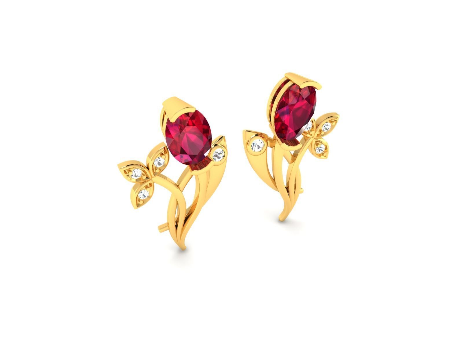 Women Oval Diamond Earring 3dm STL OBJ FBX Render Details 3D print model_2