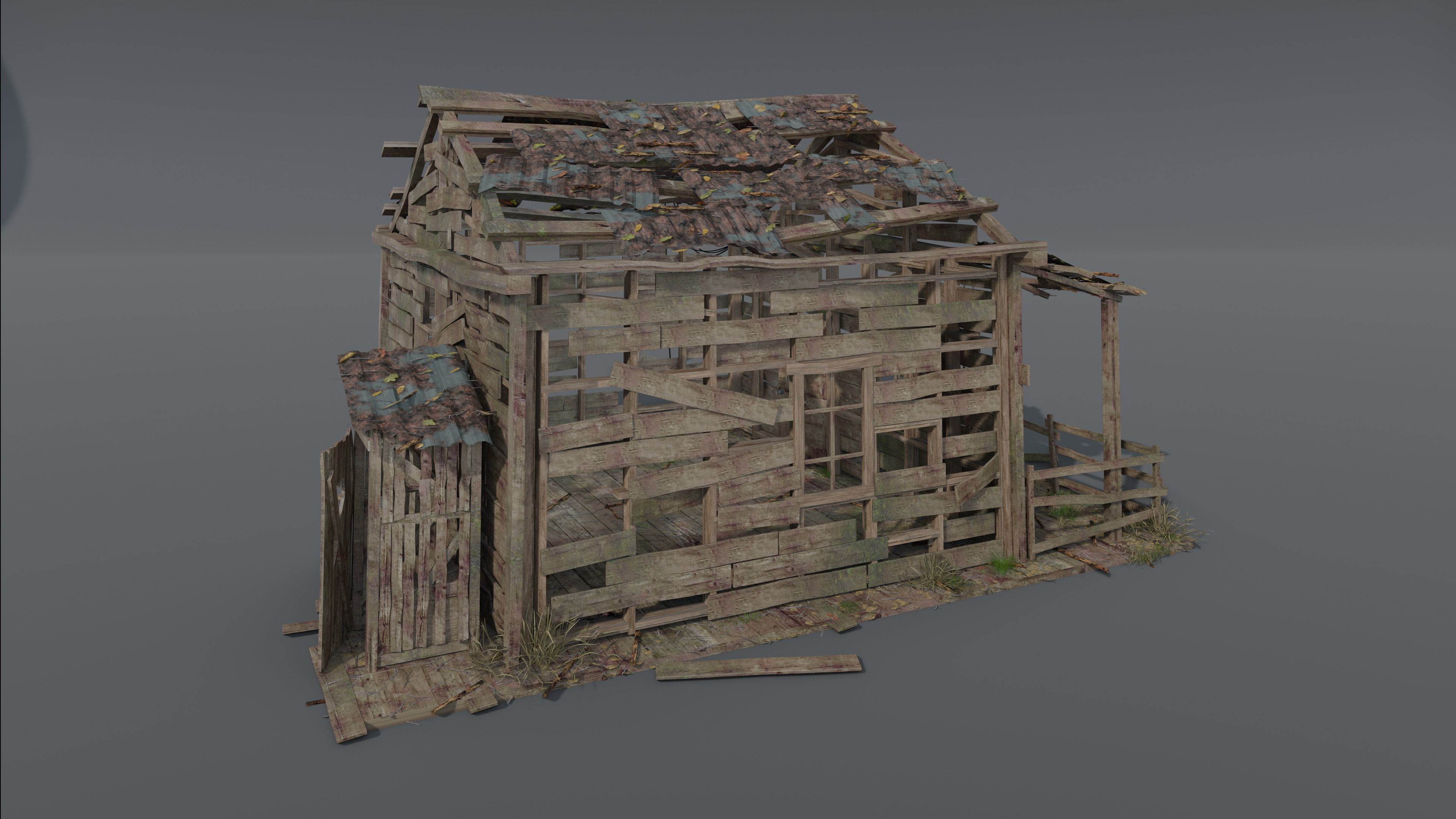 Old demage cabin  Low-poly 3D model_3