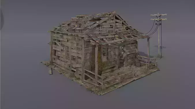 Old demage cabin  Low-poly 3D model