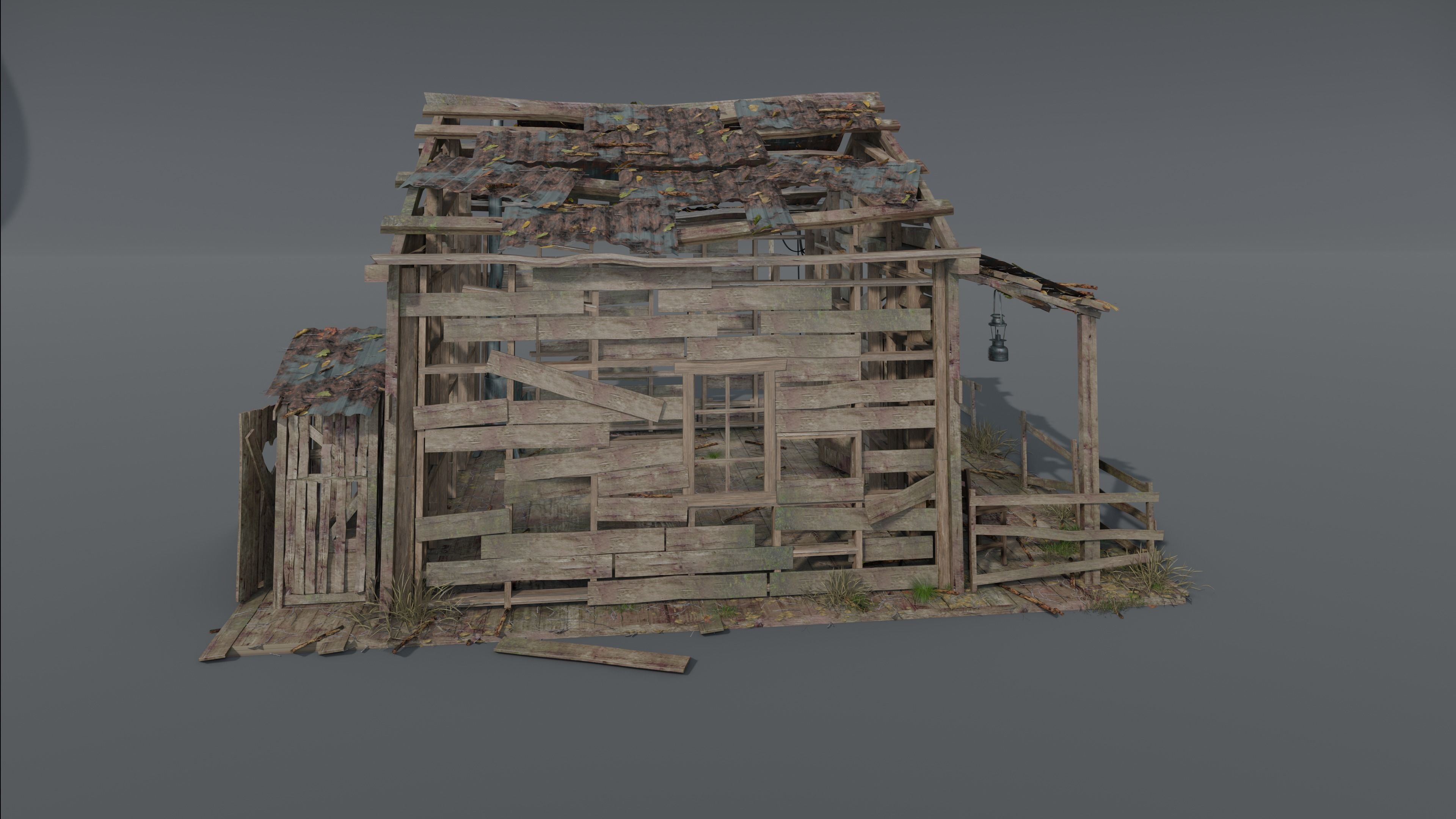 Old demage cabin  Low-poly 3D model_2