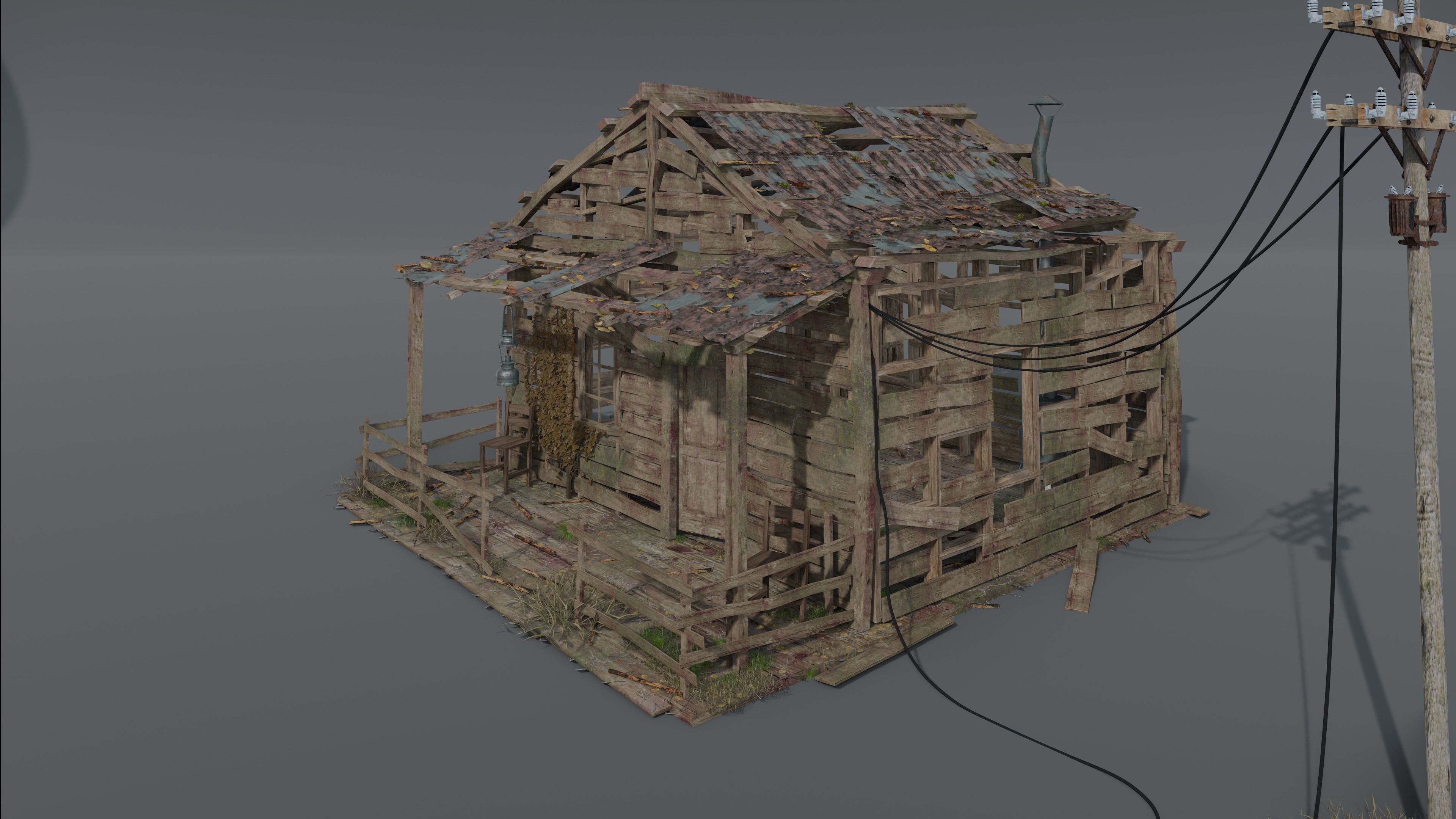 Old demage cabin  Low-poly 3D model_6