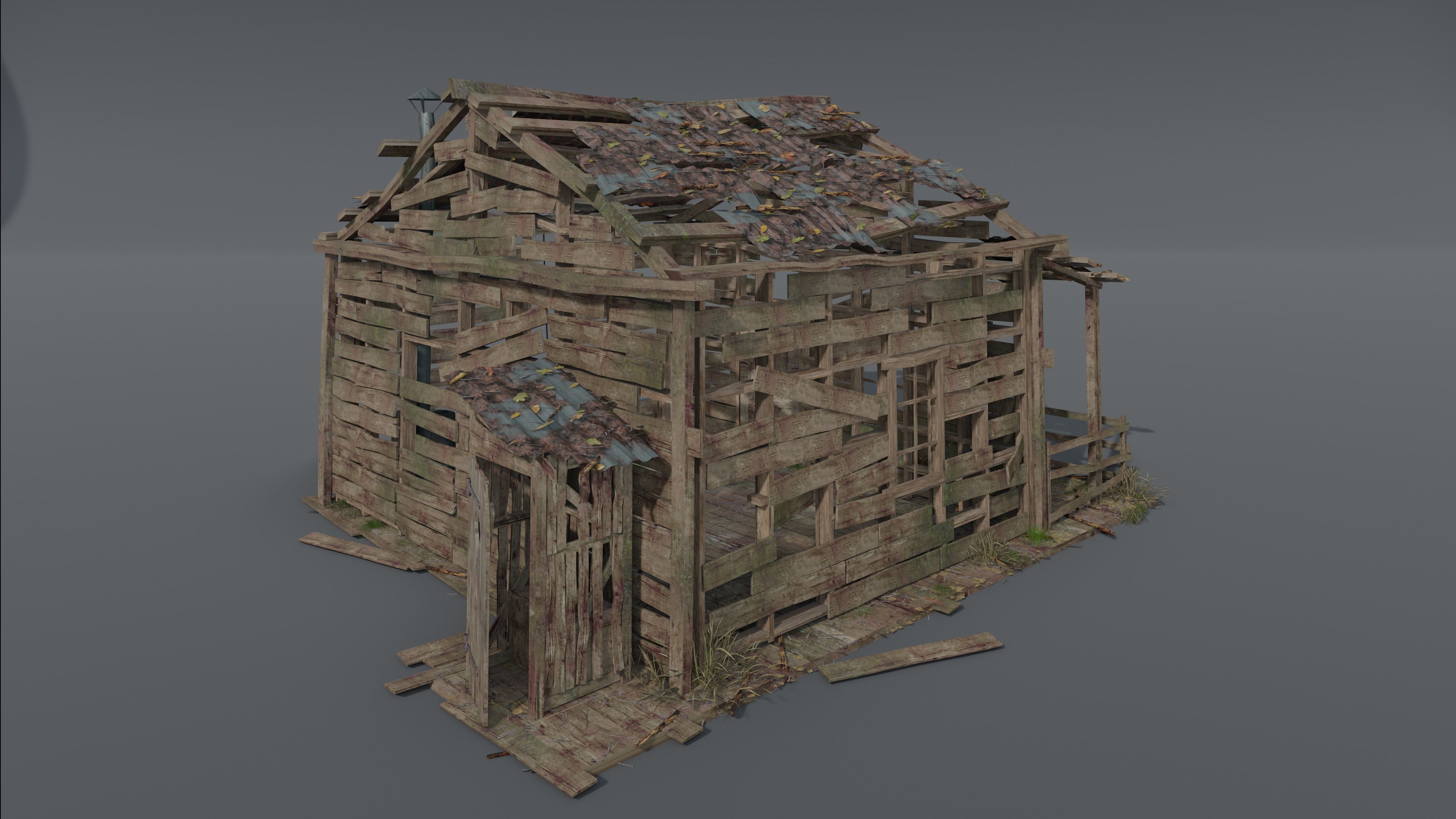 Old demage cabin  Low-poly 3D model_4