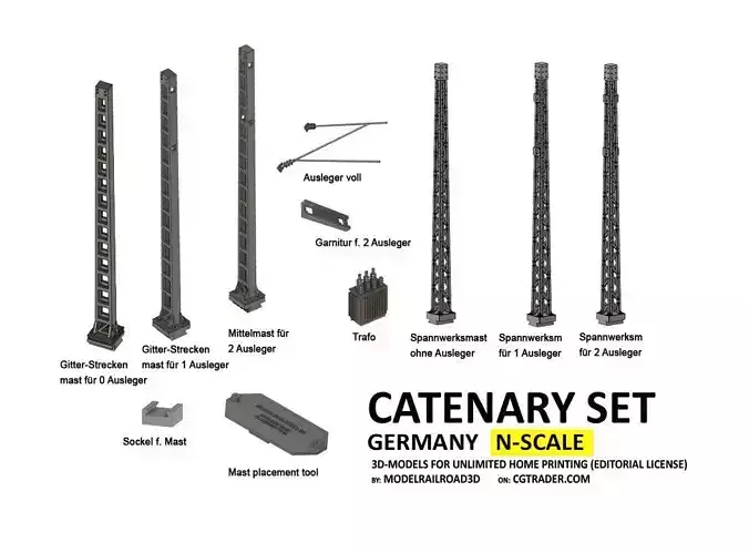 CAT-0103 Catenary Germany set of 10 items in N-scale 3D print model