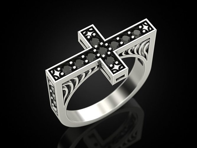 Cross ring with stones 3D print model