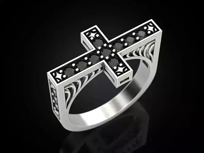 Cross ring with stones