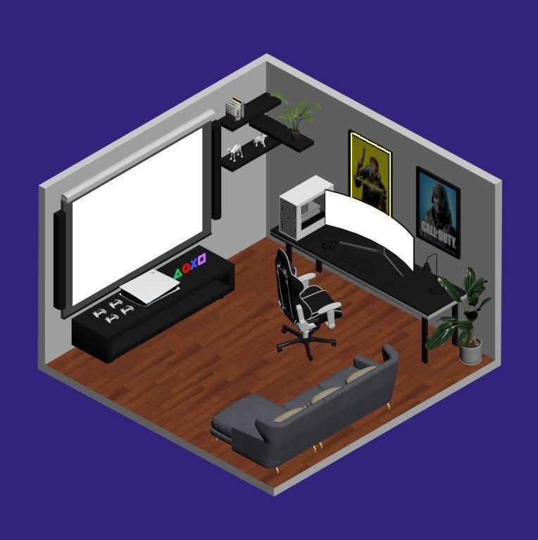 Low poly game room  Low-poly 3D model_1