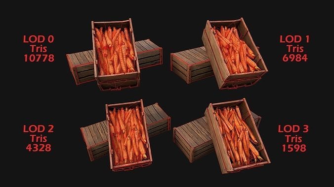 Carrots  Box Crate Stand Bazaar Stall Low-poly 3D model 5