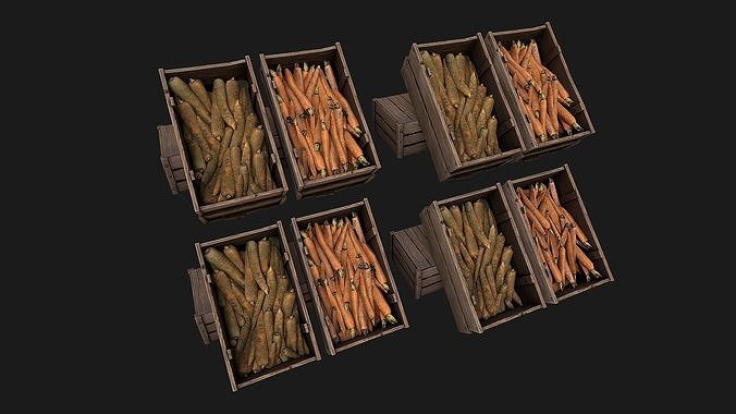 Carrots  Box Crate Stand Bazaar Stall Low-poly 3D model 3