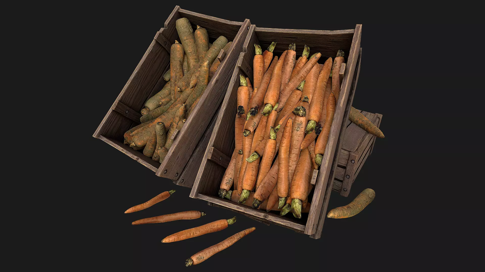 Carrots Box Crate Stand Bazaar Stall Low-poly 3D model