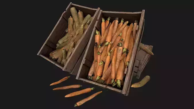 Carrots Box Crate Stand Bazaar Stall Low-poly 3D model