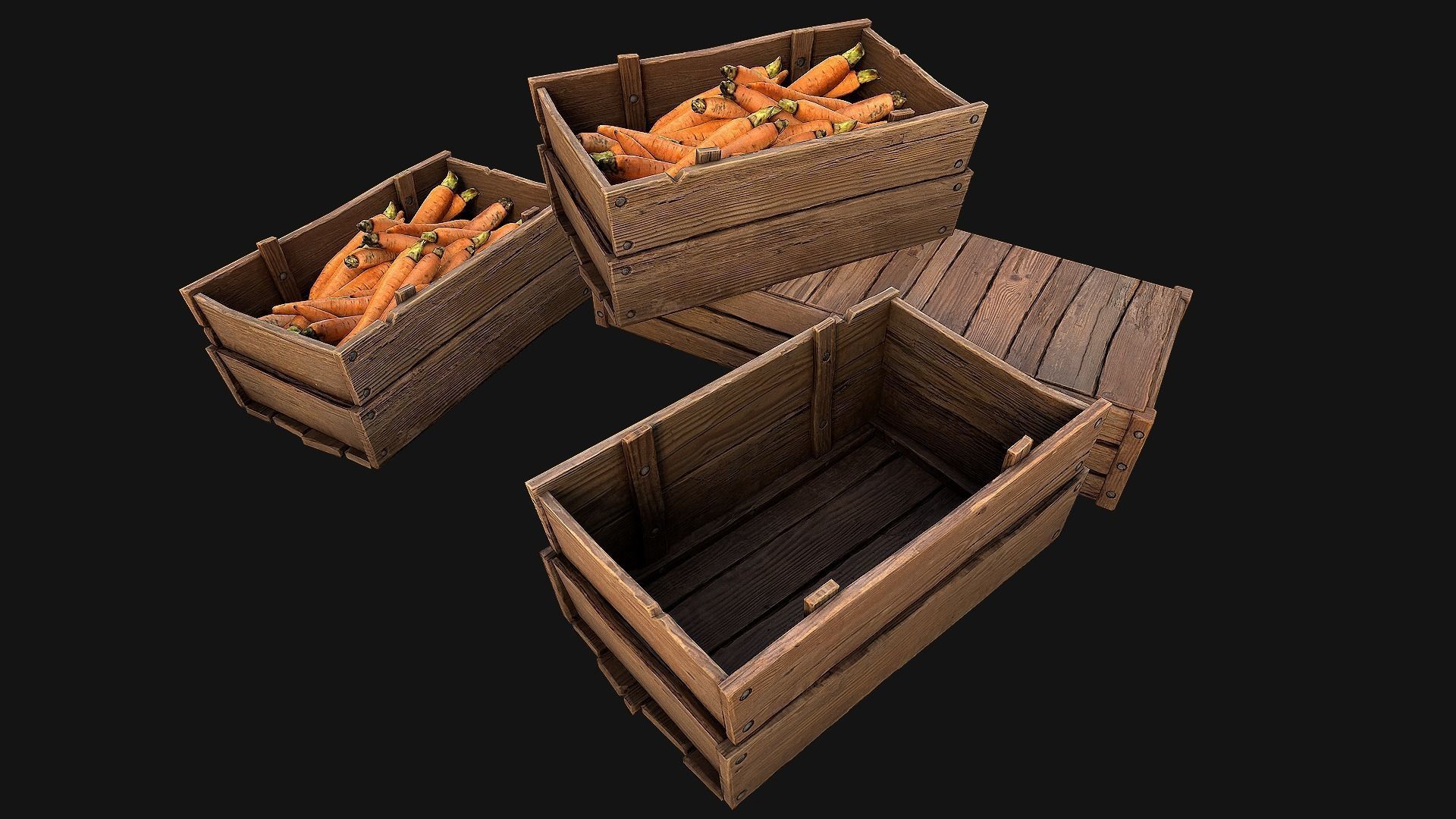 Carrots  Box Crate Stand Low-poly 3D model_12