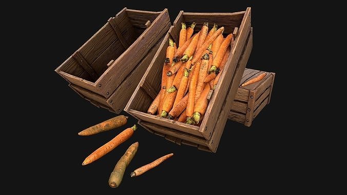 Carrots  Box Crate Stand Bazaar Stall Low-poly 3D model 6