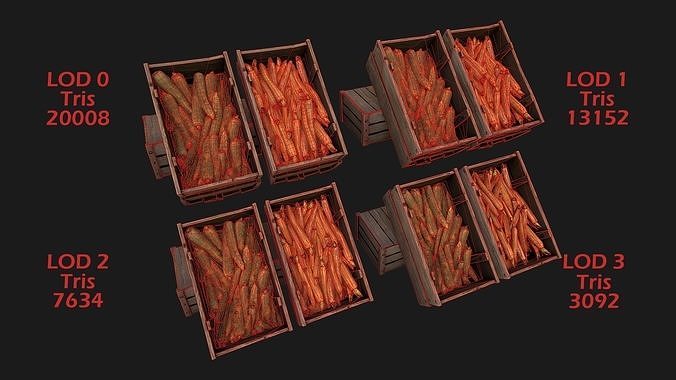 Carrots  Box Crate Stand Bazaar Stall Low-poly 3D model 2