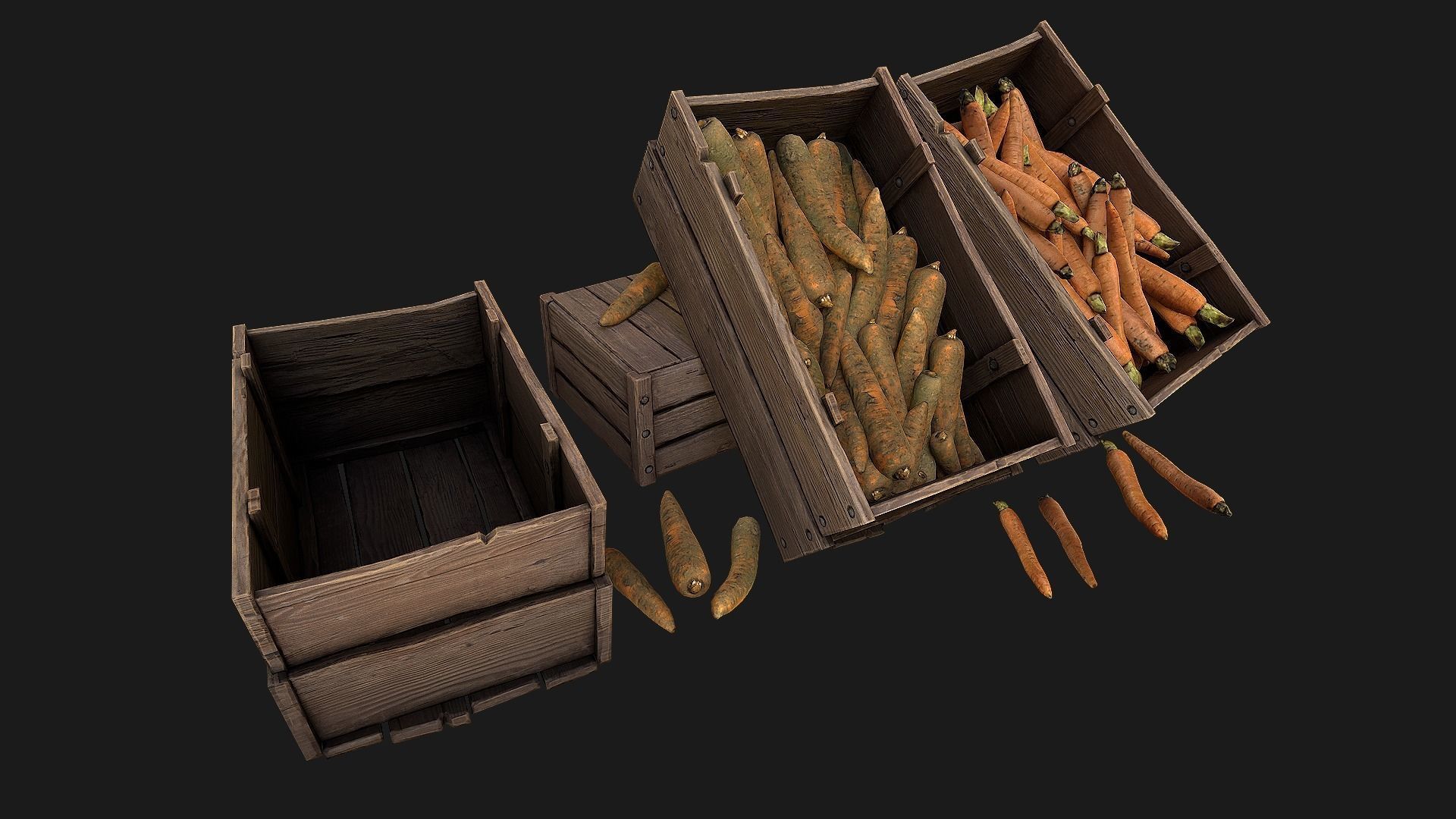Carrots  Box Crate Stand Low-poly 3D model_4