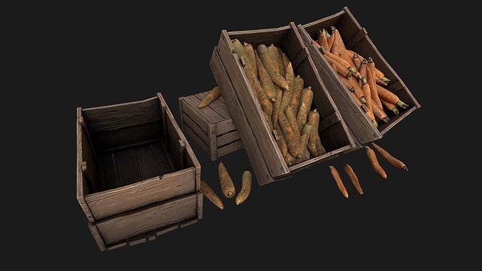 Carrots  Box Crate Stand Bazaar Stall Low-poly 3D model 4