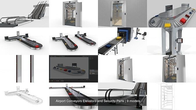 Airport Conveyors Elevators and Security Parts 3D Model Collection