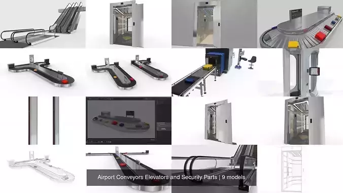 Airport Conveyors Elevators and Security Parts 3D Model Collection