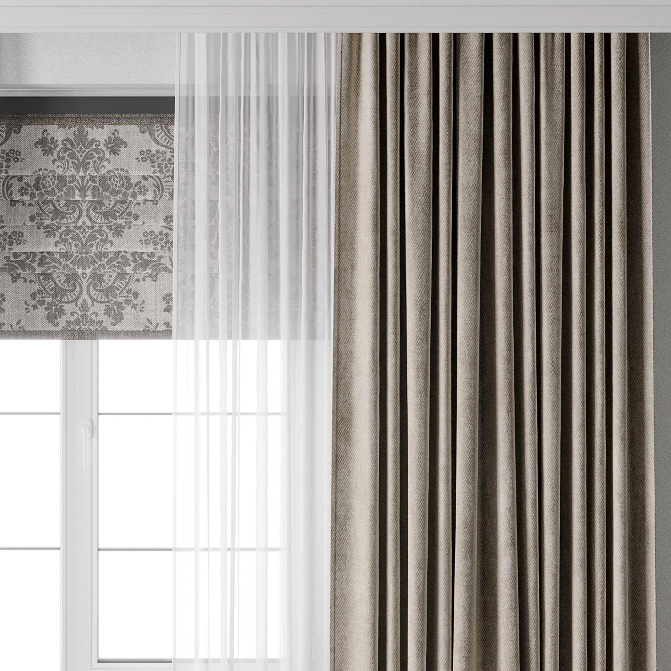 Hadi Curtain With Roman Blind 73 Low-poly 3D model_3