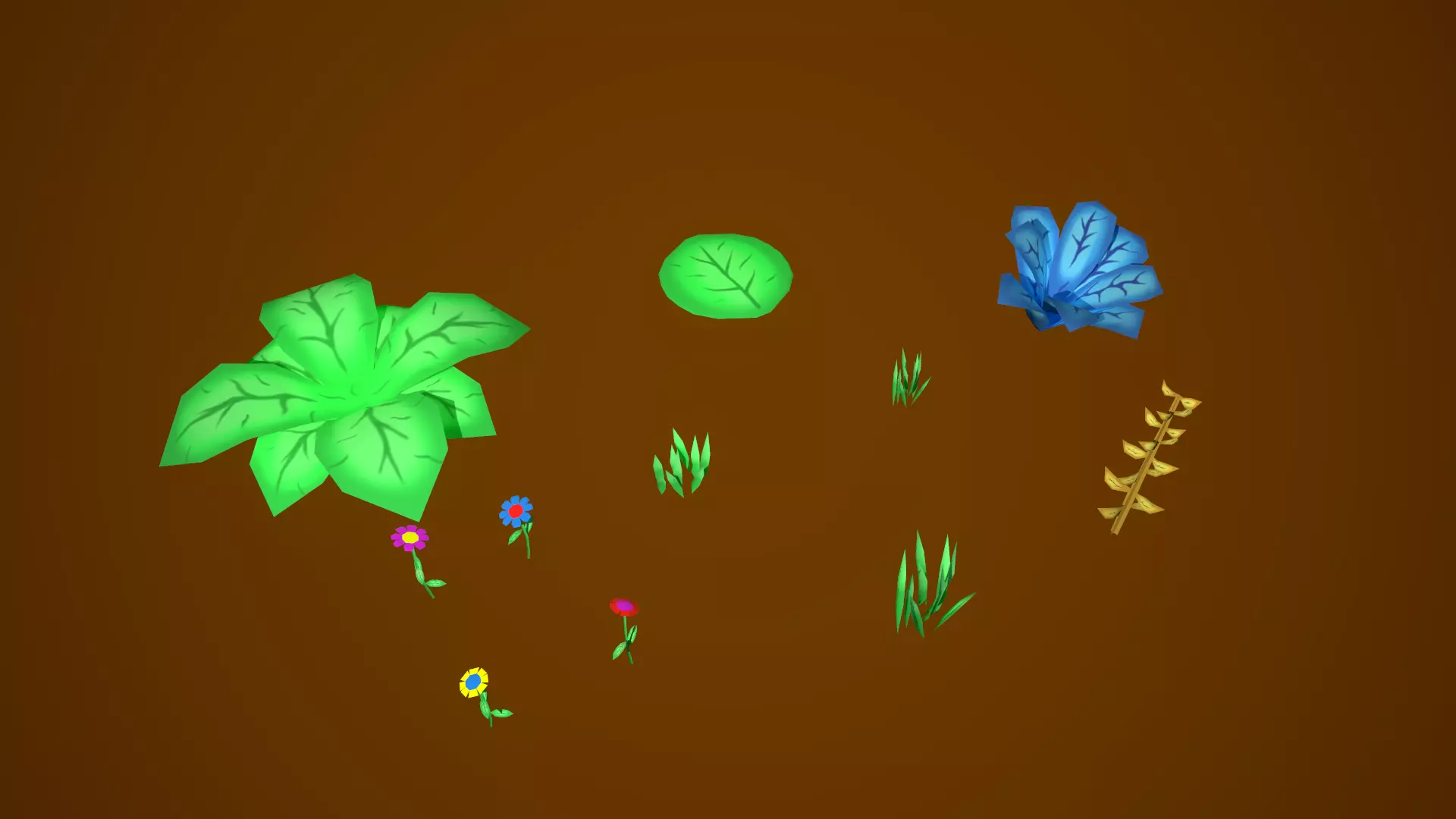 Grass Low-poly garden with plants and butterflies Free 3D model