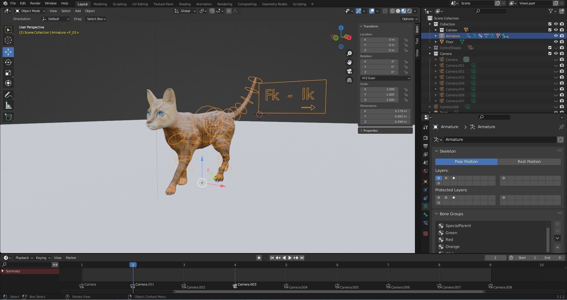 Fur Cat White Rigged in Blender Low-poly 3D model_12