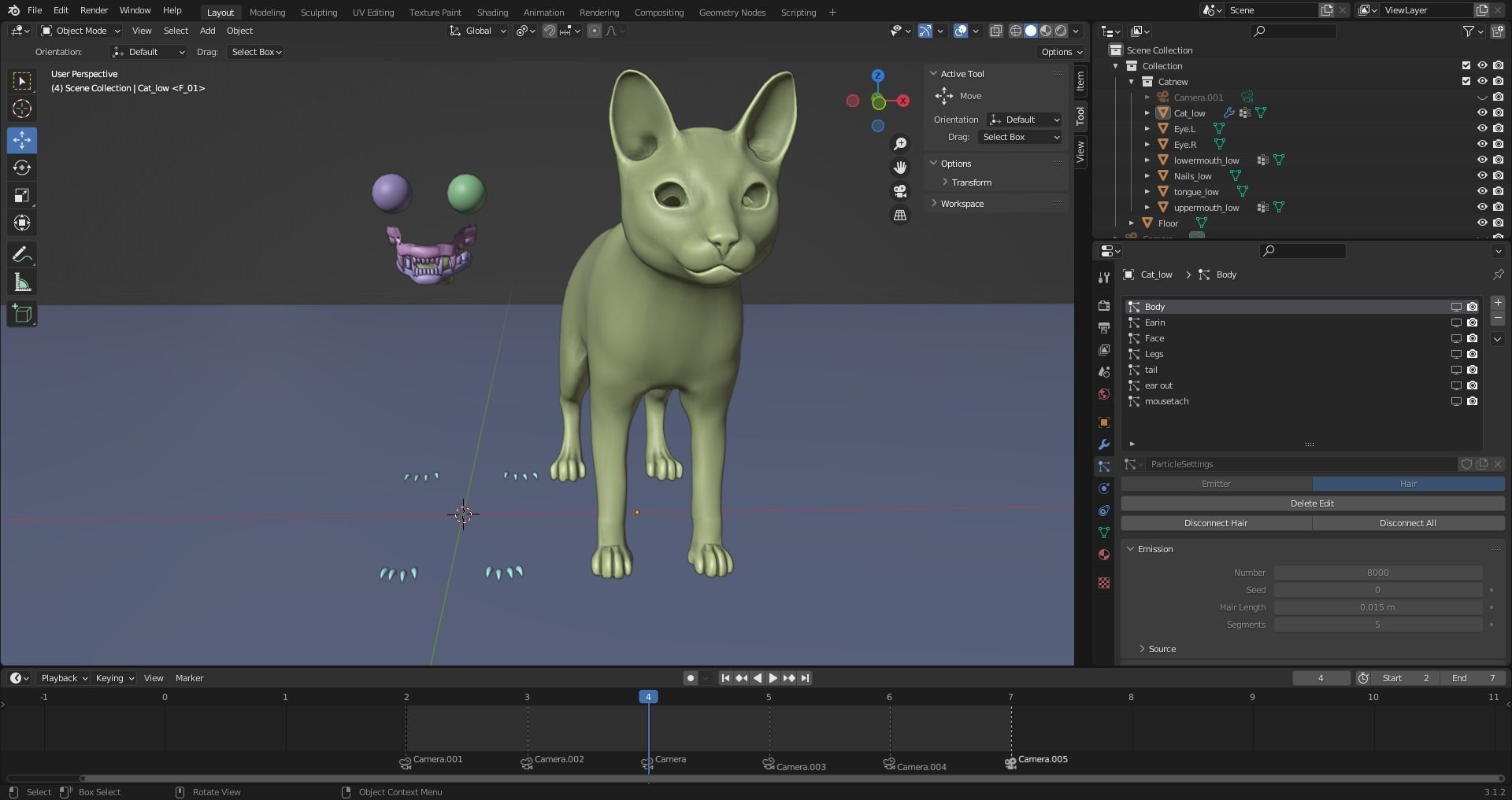 Fur Cat White Rigged in Blender Low-poly 3D model_17