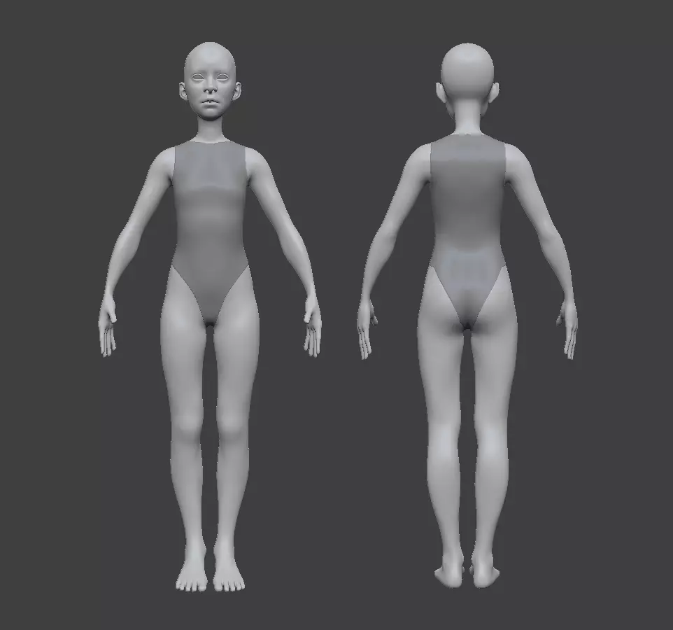 Kid Girl Base Mesh Low-poly 3D model_0