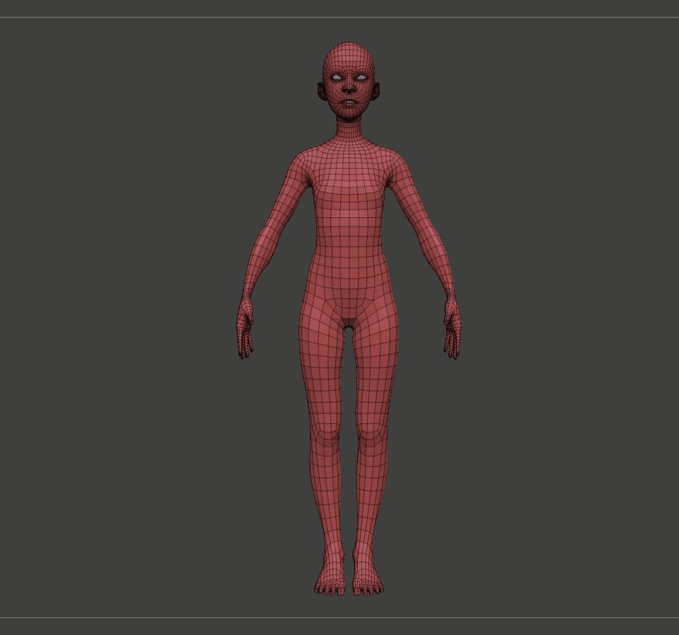 Kid Girl Base Mesh Low-poly 3D model_1