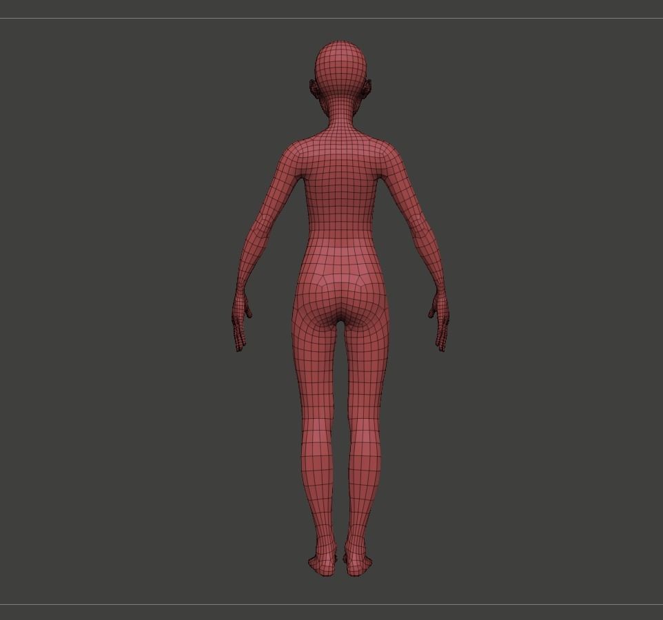 Kid Girl Base Mesh Low-poly 3D model_3