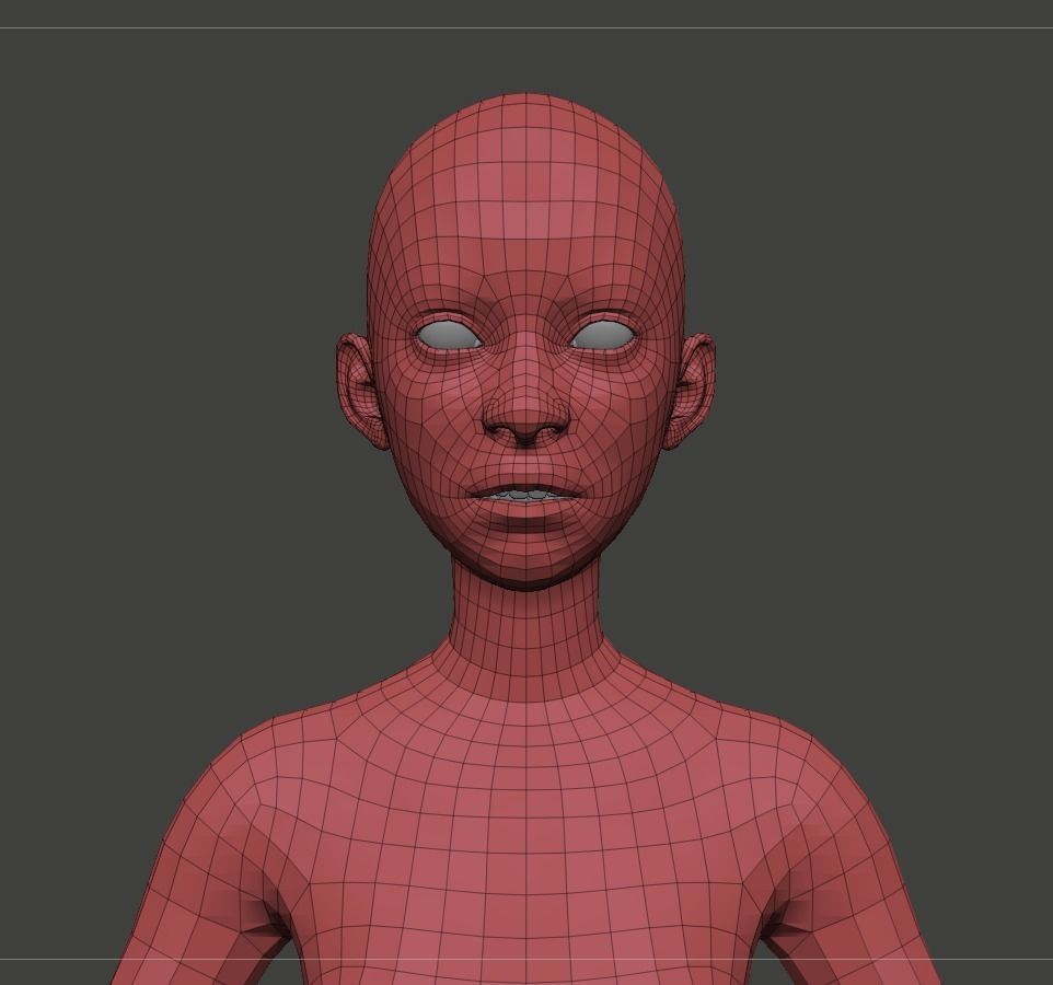 Kid Girl Base Mesh Low-poly 3D model_4