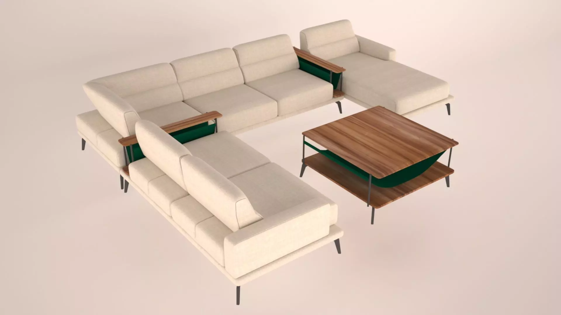 wooden sofa 3D model_0