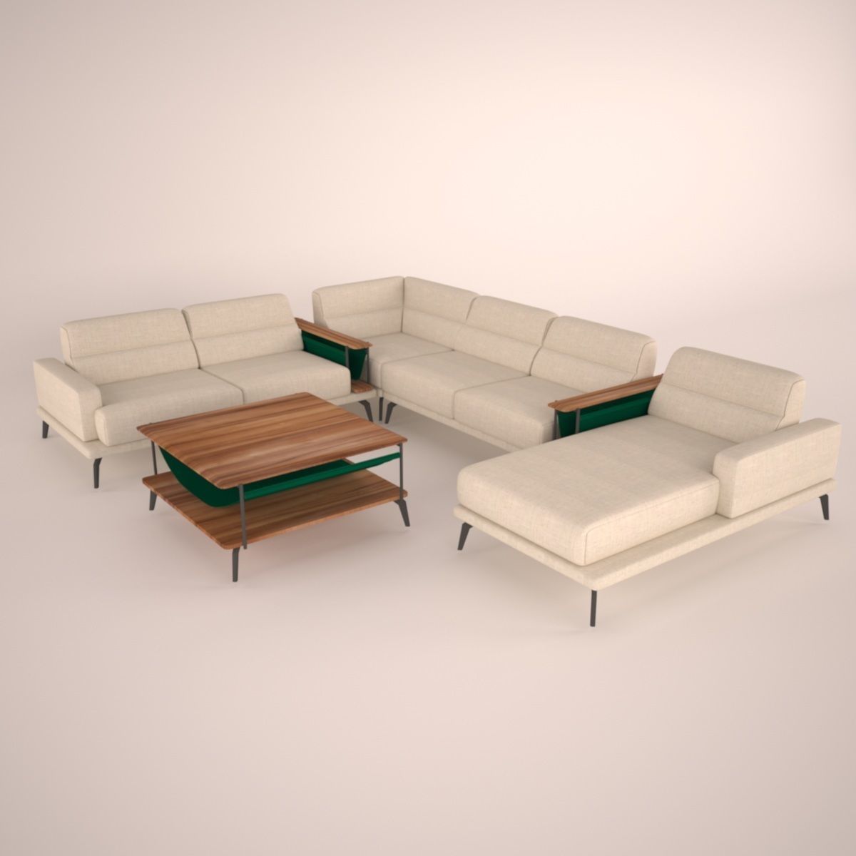 wooden sofa 3D model_1