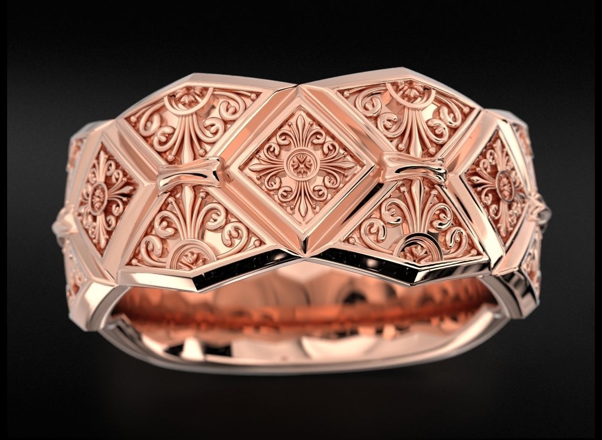 Massive ring with vintage patterns 734 3D print model_3