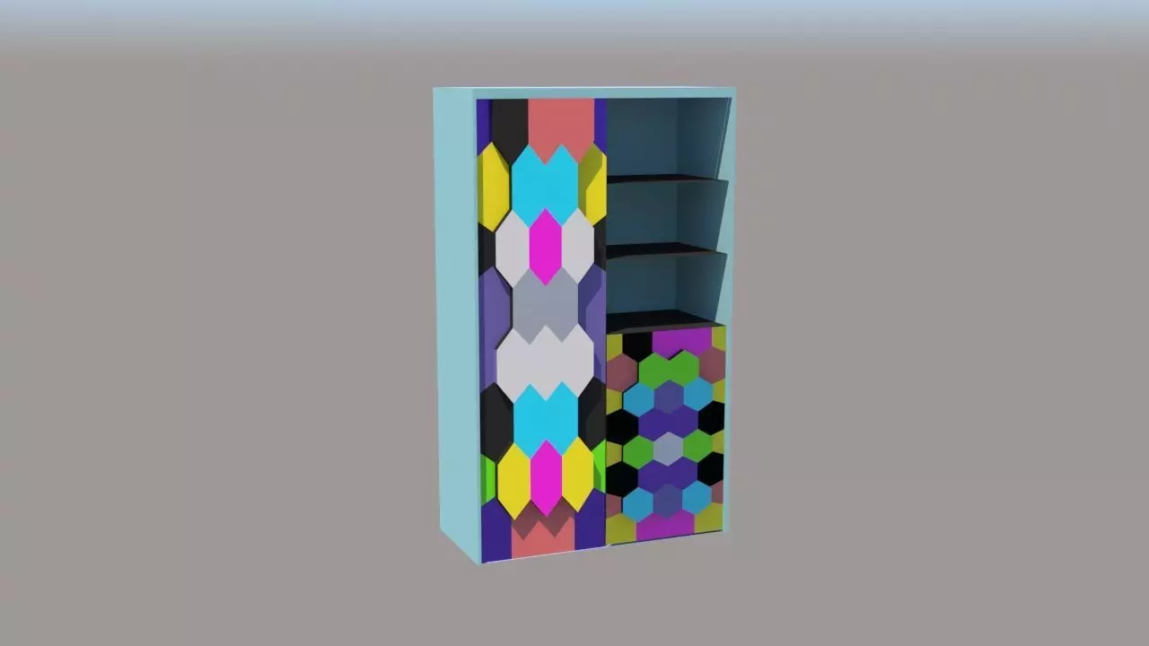 shkaf colorful bookcase Free 3D model_0