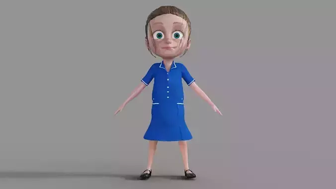 3D Cartoon Girl in Uniform