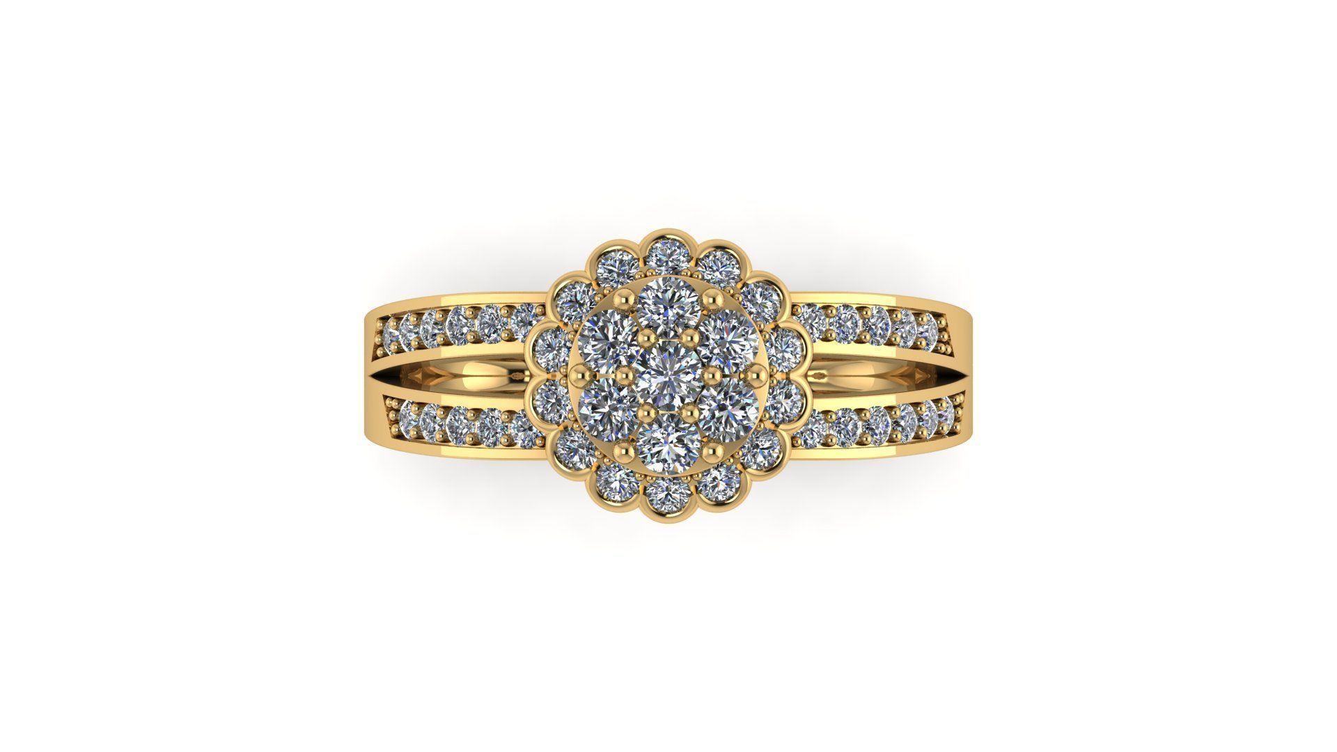 RPY-014 diamond cluster ring gold 3D print model_3