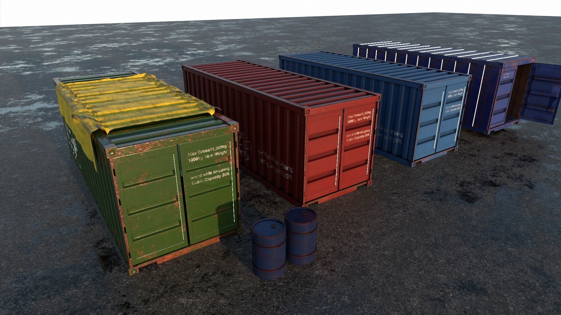 ship container with barrells and floor  Low-poly 3D model_2