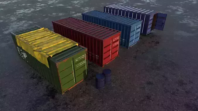 ship container with barrells and floor 