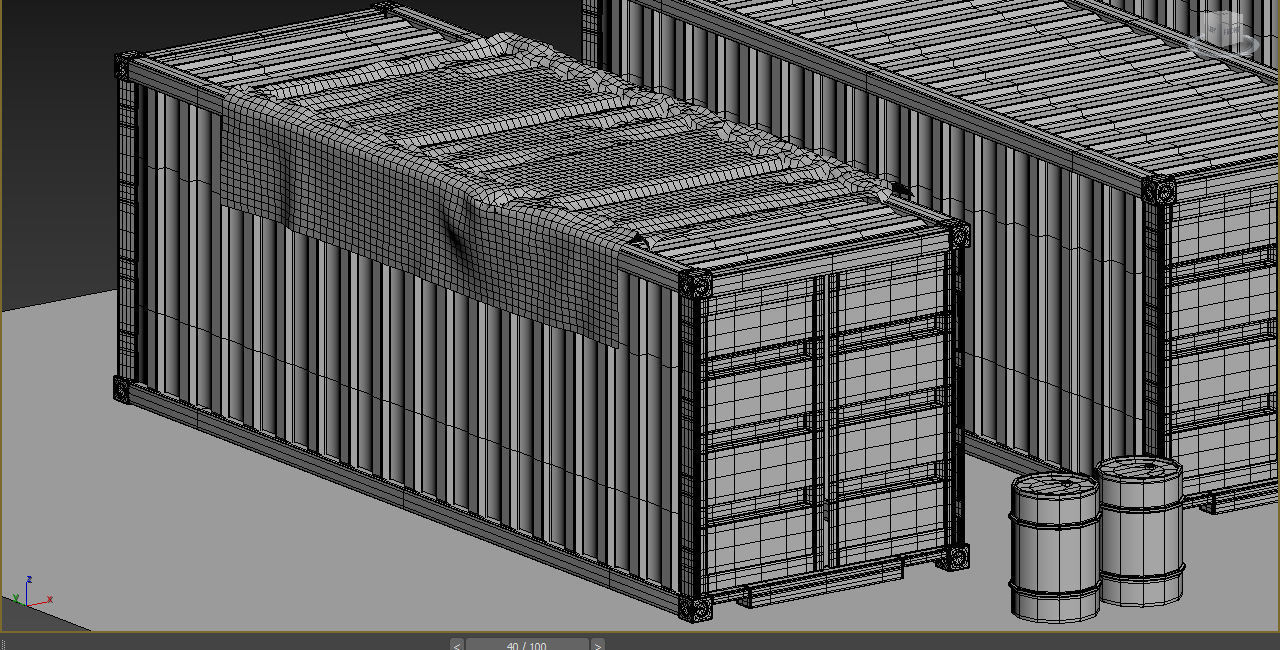 ship container with barrells and floor  Low-poly 3D model_5
