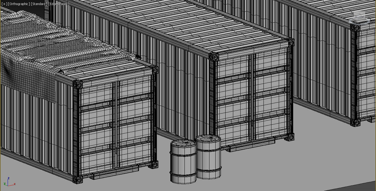 ship container with barrells and floor  Low-poly 3D model_4