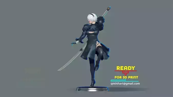 2b - Nier Automata Fanart Statue 3D print 3D print model
