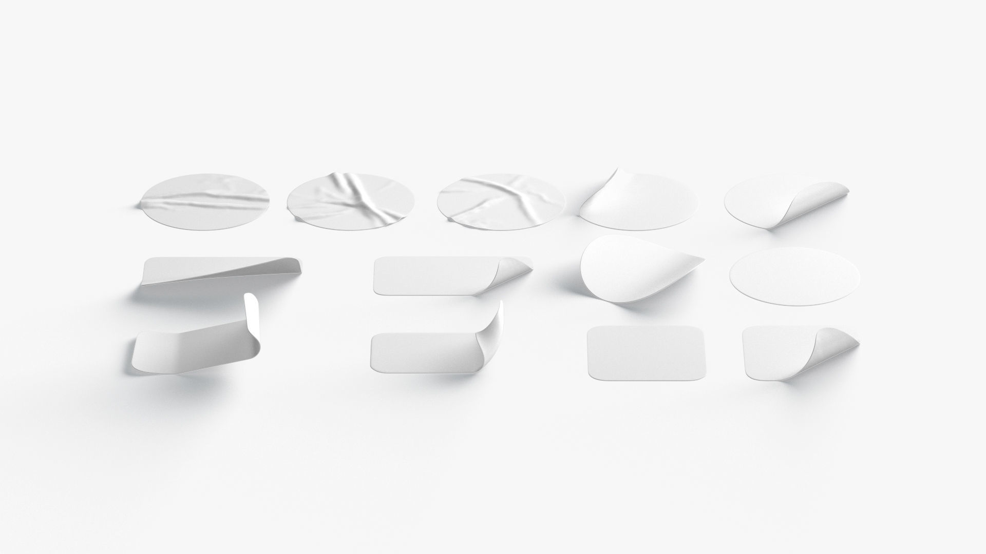 White Stickers Set - 13 adhesive round and square sticky labels Low-poly 3D model_3