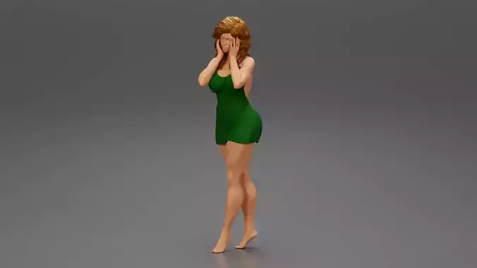 Woman Posing In mini Dress With Both Hands On Her Face 3D print model